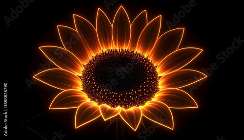 Illuminated sunflower petals with fiery golden outline high resolution Image