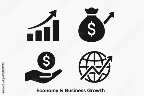 Business Growth and Economy Icons – Finance, Investment, Money Vector Set