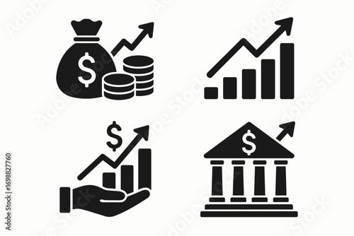 Business Growth and Economy Icons – Finance, Investment, Money Vector Set