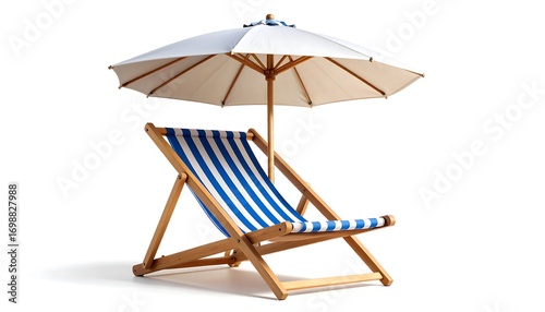 Beach chair and umbrella on white
