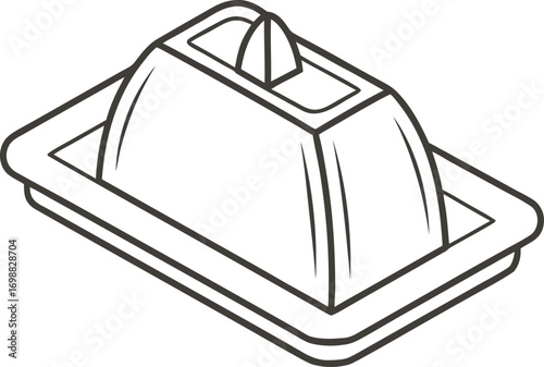 Simple black outline drawing of a butter dish with lid container food