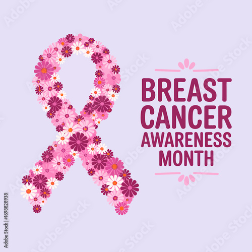 Breast Cancer Awareness Month Floral Ribbon Symbol of Hope and Support for Women Fighting Cancer