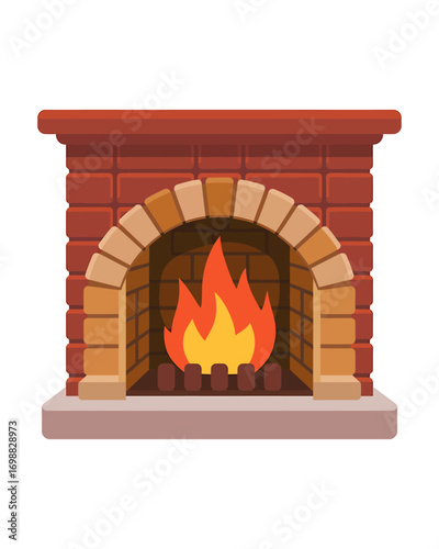 Warm and cozy fireplace illustration with bright orange flames and inviting brick design perfect for creating a homely atmosphere
