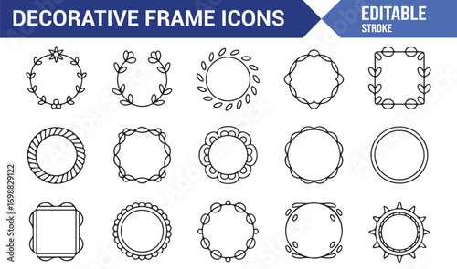 Minimalistic border frames and wreath outlines for graphic design projects