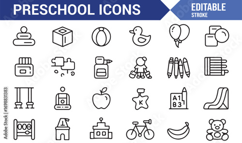 Preschool and kindergarten icon collection for study, fun, and early education