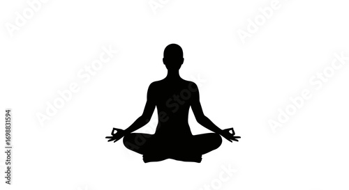 Meditating person in yoga pose silhouette on white background