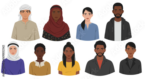 Diverse people in modern attire highlighting cultural variety and fashion trends