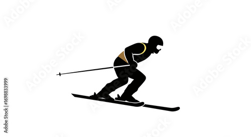 Dynamic silhouette of skier in action on snowy slope