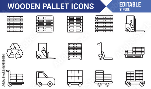 Wooden pallet vector icons for delivery, warehouse, and recycling concepts