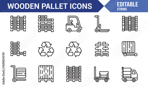 Cargo handling pallet icons for packaging, export, and warehouse use
