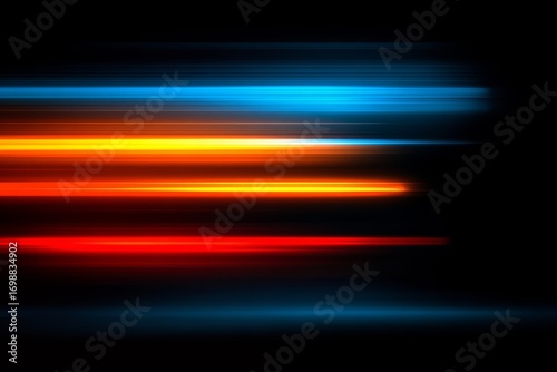 Series of bright colors are displayed in a black background. The colors are red, orange, and blue