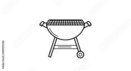 Outdoor bbq grill icon in simple black and white line art style