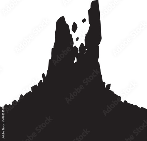 Jagged black rock formation silhouette on white background