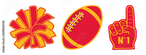 Cheerleader Football illustration. KANSAS CITY Football and cheerleading pom-poms and foam finger.