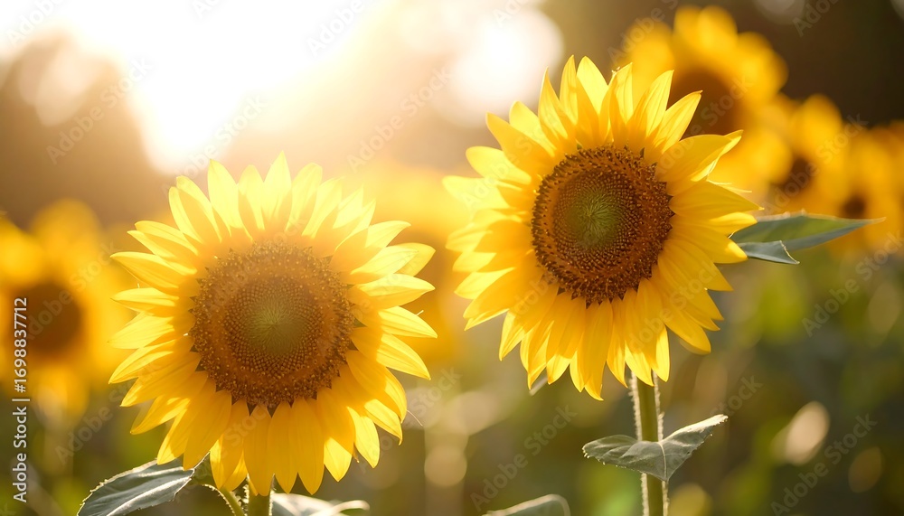 Obraz premium Sunflowers bathed in golden sunlight