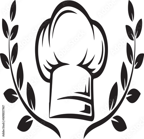 Classic chef hat emblem with laurel wreath symbolizing culinary excellence and achievement