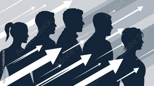 Professional team advancing towards business success, strategic growth, and career development to new heights