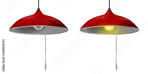 Canvastavla Red vintage lamp, turn on the light, turn off the light, hand drawn illustration on transparent background