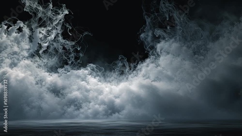 Eerie fog cloud isolated on dark background
