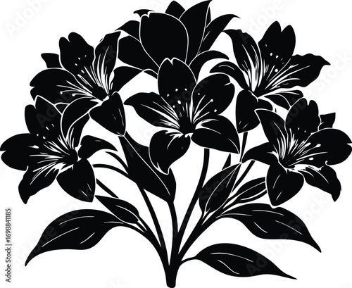 Alstroemeria Cluster Silhouette Artwork | Alstroemeria Flower Outline Vector