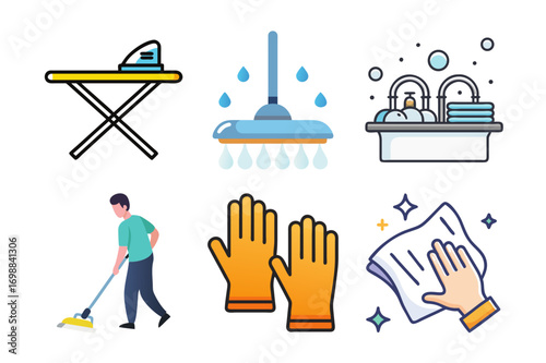 Collection of cleaning tools and equipment