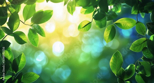 Fresh Green Leaves and Bright Sunlit Bokeh Create a Springtime or Summertime ...