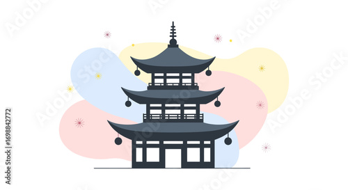 Traditional japanese pagoda architecture serene watercolor background artistic representation