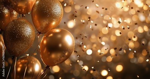 Golden Balloons and Confetti Float Through the Air in a Celebratory Moment.