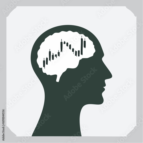 Conceptual visualization of human mind linking data analysis and financial market trends