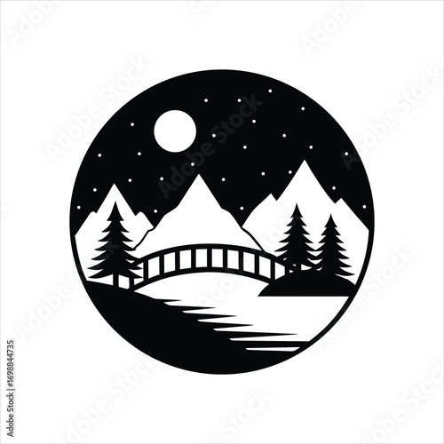 Scenic Lakeside Landscape Silhouette Vector Artwork