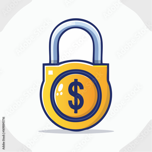 Financial Security Icon Depicting a Golden Padlock with a Dollar Sign in the Center