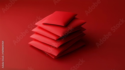 Abstract composition showcasing a stack of red folded shapes on a red surface