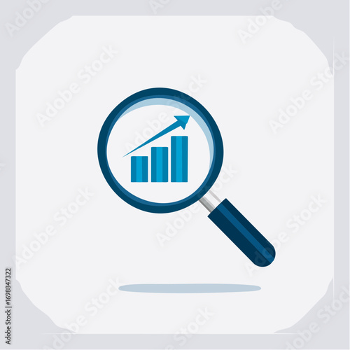 Illustration of a magnifying glass focused on an upward trending financial growth chart