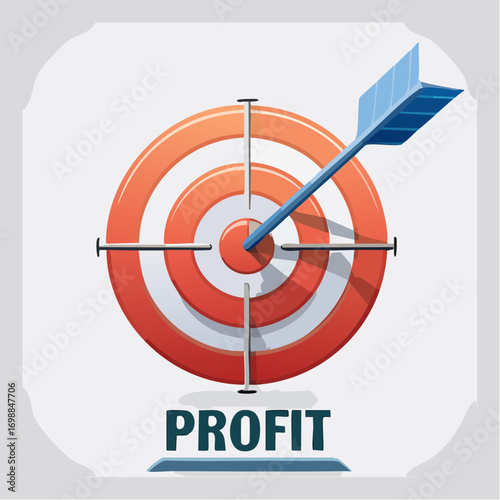 Illustrative depiction of hitting financial goals: arrow striking target, business success