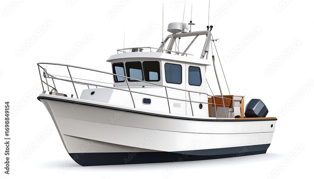 Naklejka premium White fishing boat on a white background