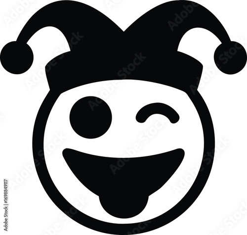 Black and white linework illustration of a jester with a jester hat jesters costume