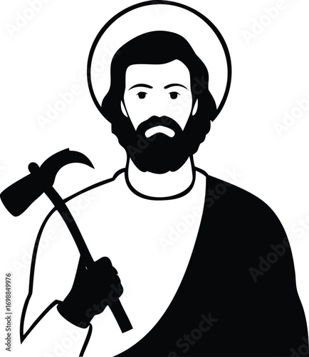 Saint Joseph holding a carpenter's square and lily on white background religious figure christianity