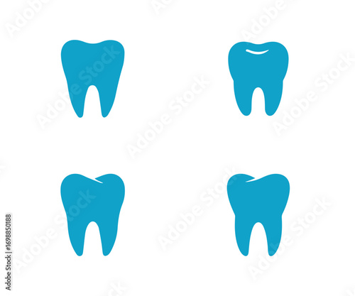 Vector blue teeth set isolated on white background