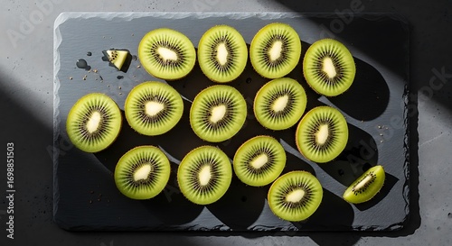 Sliced Kiwi Fruit on Dark Slate A Fresh and Vibrant Image