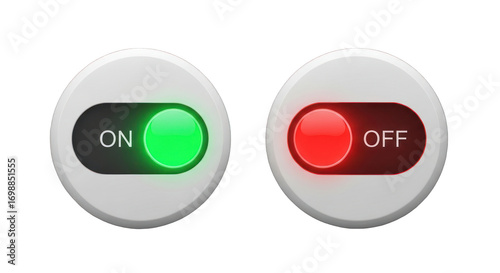 Illuminated On-Off Switch Buttons with Green and Red Lights.