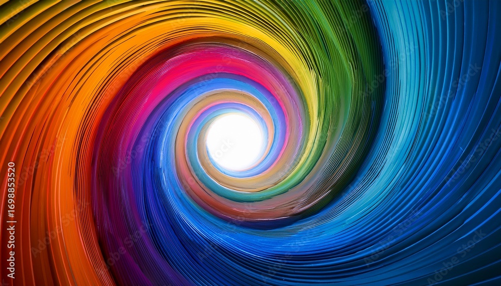 Fototapeta premium colorful abstract spiral tunnel leading to light surrounded by vibrant hues evoking a sense of wonder