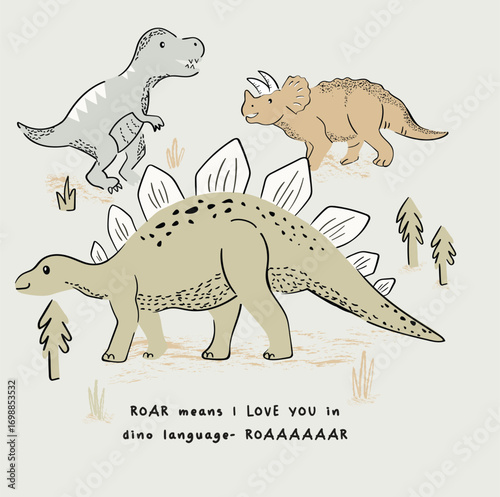 set of dinosaurs vector, best friends roar like dino