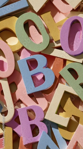 Colorful foam letters arranged in a vibrant and cheerful composition