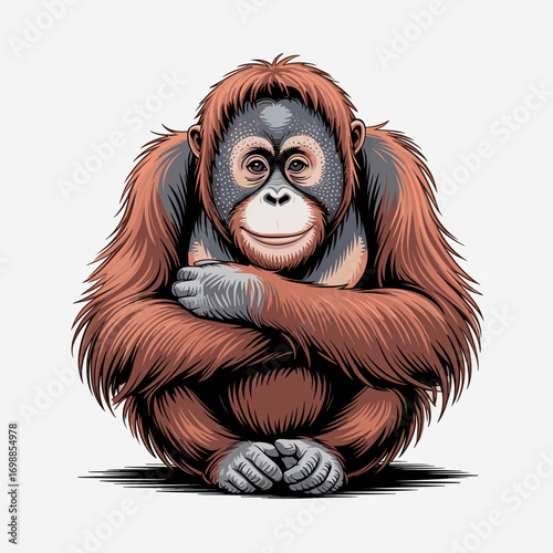 Detailed Orangutan Illustration with Rich Brown Fur