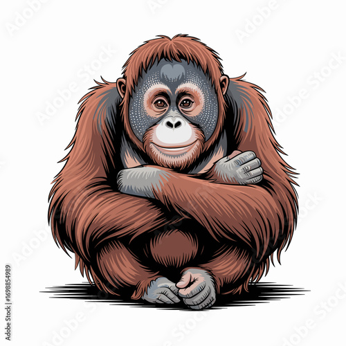 Detailed Orangutan Illustration with Rich Brown Fur