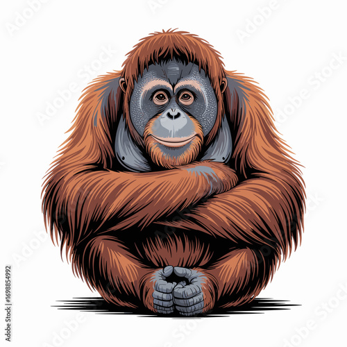 Detailed Orangutan Illustration with Rich Brown Fur