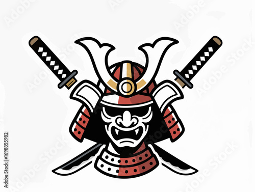 Samurai Helmet with Crossed Swords Illustration