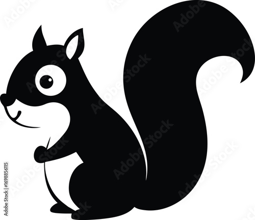 Stylized cartoon squirrel with bushy tail and acorn illustration animal