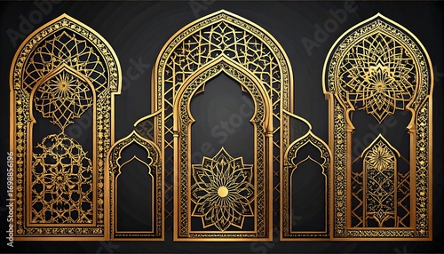Ornate gold arches on a dark background