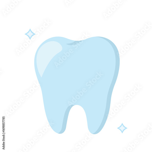Glossy blue tooth illustration with sparkle accents, isolated on dark background. Ideal for dental care, oral hygiene, and clean smile concepts in medical, cosmetic, or healthcare-themed stock content